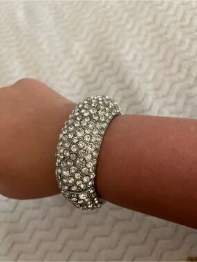 Crystal Pavé Silver Bangle Bracelet - Women's Jewelry